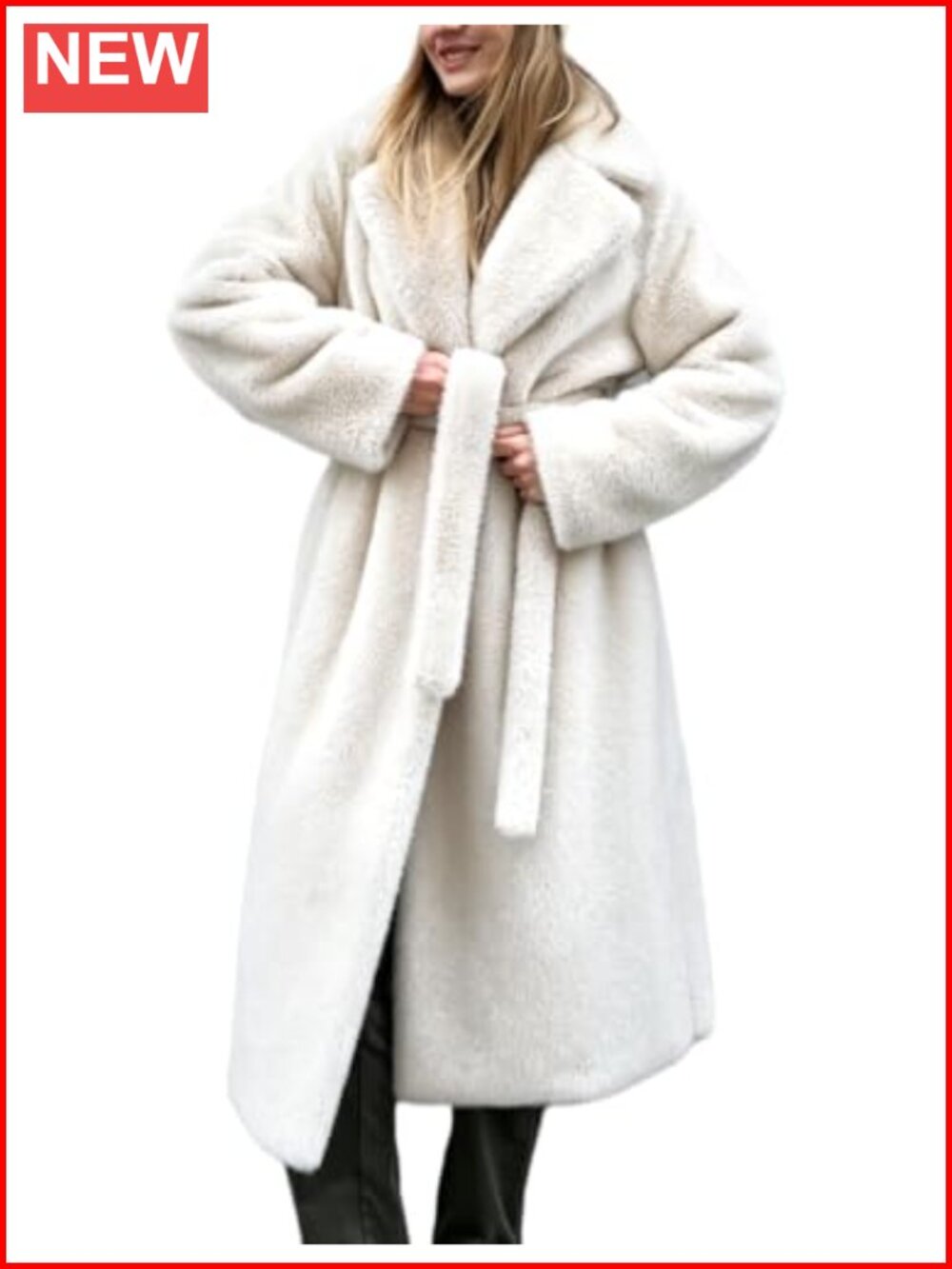 Women Long Faux Fur Coat Winter Lapel Fluffy Jacket